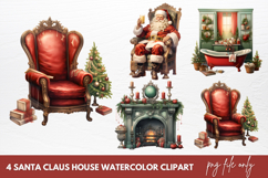 Santa Claus House Watercolor Clipart Product Image 1