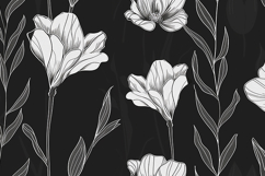Black and white floral pattern with flowers and leaves Product Image 1