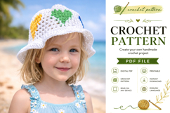 Heart Motif Kids Crochet Sun Hat Pattern PDF Product Image 2