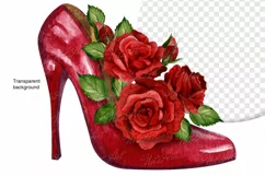 Shoes with roses, Watercolor shoes, Shoe with red roses Product Image 3