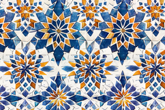Intricate Blue and Gold Moroccan Zellige Tile Background Product Image 1