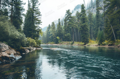 Atmospheric Mountain River Forest Background Product Image 1