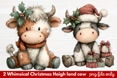 2 Whimsical Christmas Highland Cow Clipart | Cute Festive Product Image 1