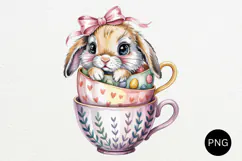 Easter Baby Animals In Teacups PNG Watercolor Clipart Product Image 5
