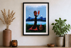 Witch fire goddess cross stitch pattern, flame spirit blue Product Image 5