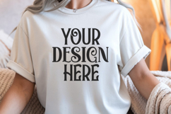 White Gildan 5000 T-Shirt Mockup | Boho Flat Lay Shirt Product Image 1