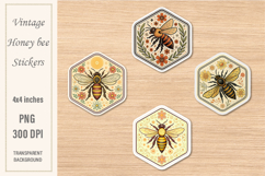 Vintage Honey Bee Stickers | Watercolor PNG | Print&amp;Cut Product Image 1