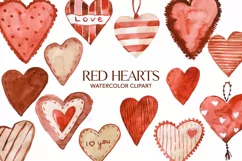 Red Hearts Watercolor Clipart, Watercolor Shapes, Valentines Product Image 1