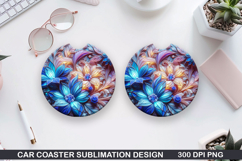 Flowers Car Coaster Sublimation|Christmas Coaster PNG Design Product Image 1