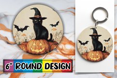 Spooky Cat Round Design Sublimation for Halloween Keychain Product Image 1
