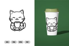 Coffee Cat SVG &amp; Clipart - Funny SVG Product Image 1