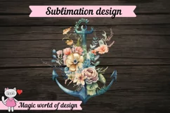 Nautical Clipart Floral Anchor PNG Retro Product Image 2