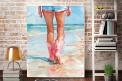 Watercolor Coastal Cowgirl Boots Beach Print Product Image 5