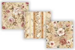 Caramel Cream Toile Digital Paper Pack, Vintage Floral Toile Product Image 4