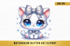 Watercolor Glitter Cat Clipart, Glitter Cute Cat Clipart Product Image 1