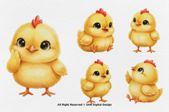 15 Bundle Watercolor Cute Chicks Yellow Chicken Easter Farm Product Image 5