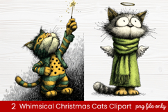 2 Whimsical Christmas Cats Clipart | Cute Festive Cat PNG Product Image 1