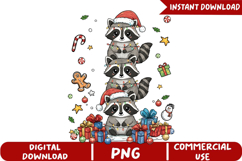 Cute Christmas Raccoon Stack Sublimation, Christmas Png Product Image 5
