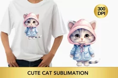 Winter Cute Pink Cat Watercolor Sublimation PNG Product Image 1