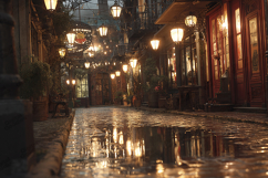 Vintage Night Street With Lantern Lights Cinematic Scene Product Image 1