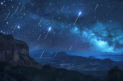 Meteor Shower Over Mountain Valley Night Background Product Image 1
