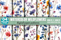 Watercolor Wildflowers Digital Paper Patterns PNG Product Image 1