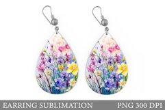 Wildflowers Earring Sublimtion. Teardrop Flowers Earring Product Image 1