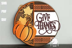 Give Thanks Door Hanger SVG | Pumpkin Wood Round Sign SVG Product Image 1