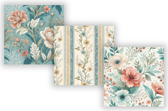 Seaside Toile Digital Paper Pack, Vintage Floral Toile Product Image 5