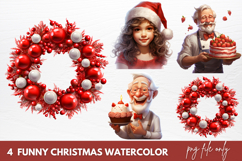 Funny Christmas Watercolor Clipart Product Image 1