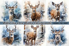 Watercolor Deer Winter Backgrounds|Digital Paper Product Image 1