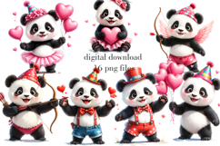 Valentine’s Day Panda Clipart, Kawaii Panda PNG Bundle Product Image 1