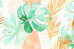 Tropical leaves with gold accents on a white background Product Image 1