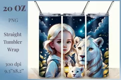 3D Sublimation Tumbler Design / Cute Girl and Lion / Png Product Image 1