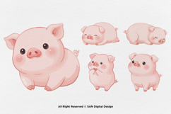 15 Bundle Watercolor Chubby Pig Pink Lazy Cute Hog Farm Product Image 5