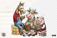Whimsical Farm Animals Love Reading - Animals Clipart Product Image 1
