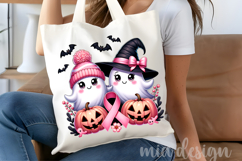 Pink Ribbon Halloween Ghosts PNG, Breast Cancer Sublimation Product Image 5