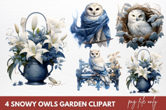 Christmas Snowy Owls Garden Clipart Sublimation Product Image 1