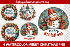 4 Watercolor Merry Christmas PNG | Festive Holiday Product Image 1