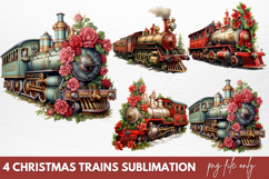 Christmas Trains Sublimation Clipart Product Image 1