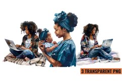 Watercolor Black Women Clipart, PNG Product Image 1
