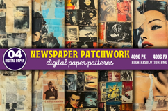 Newspaper Patchwork Collage Junk Journal PNG Product Image 1