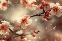 Snowy Blossom Floral Background with Soft Winter Atmosphere Product Image 1