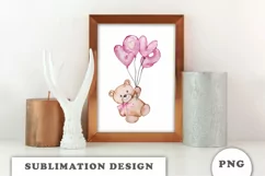 Watercolor Teddy Bear with balloon PNG Product Image 5