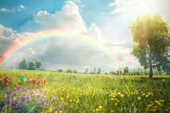 Rainbow Meadow Background with Bright Sunshine and Flowers Product Image 1