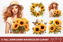Watercolor Fall Sunflower Watercolor Clipart Product Image 1