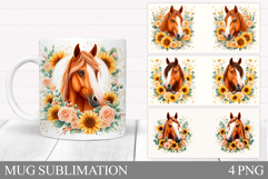Horse Mug Wrap Sublimation. Horse Flowers Mug Design Product Image 1