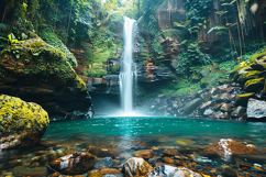 Waterfall cascades into a tranquil turquoise pool Product Image 1