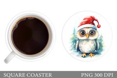 Winter Owl Coaster Sublimation. Christmas Owl Coaster Design Product Image 1