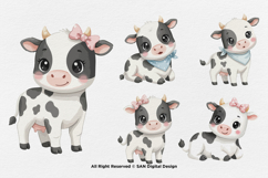 15 Bundle Watercolor Cute Cow Girl Black White Buffalo Milk Product Image 5
